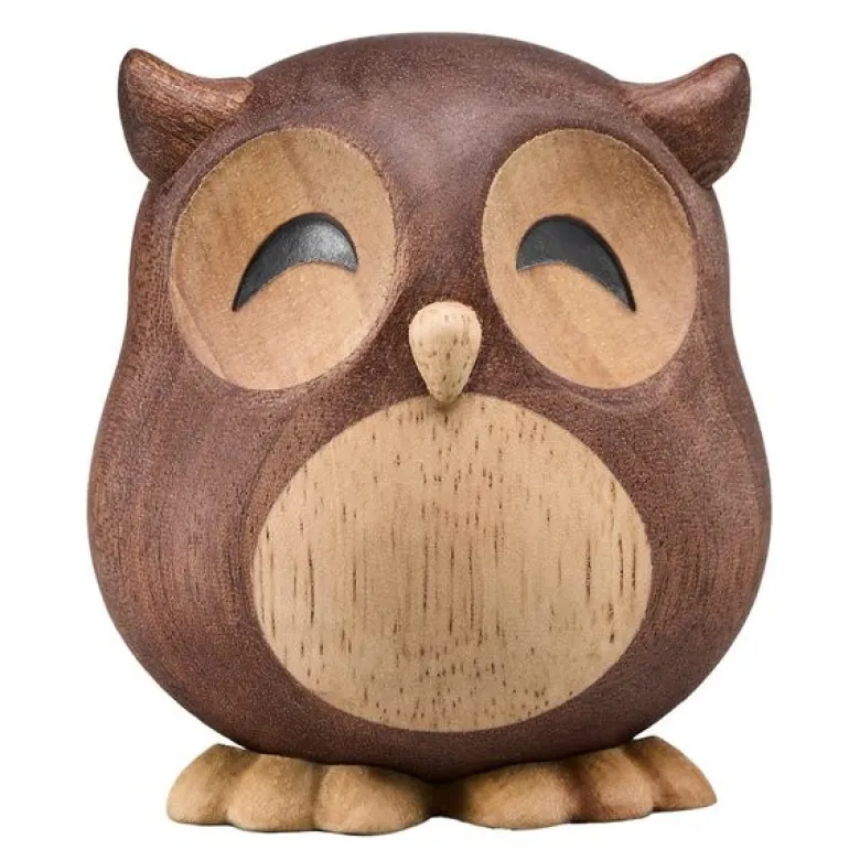Villum ugle trefigur 8 cm gummitre/sapele
