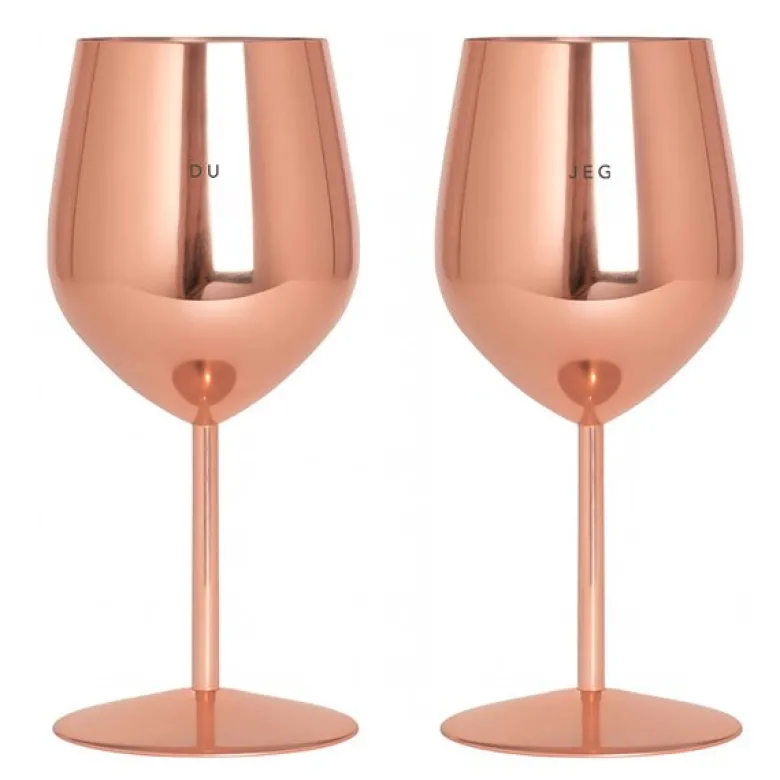 Vinglass stål DU & JEG 45 cl 2 stk roségull