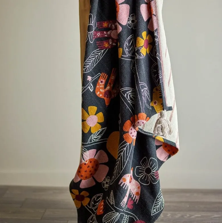 Vivielle pledd 160x130 cm blomster mørk