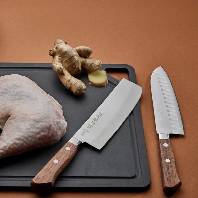 Wood santokukniv m/ luftlommer 16,5 cm blank/tre